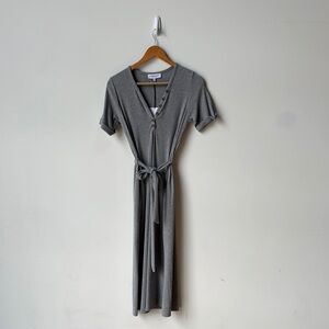 Gray Flutter Sleeve Wrap Midi Dress